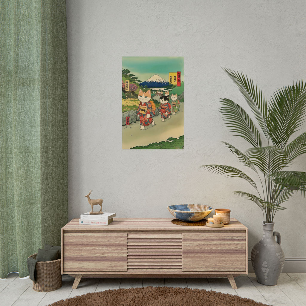 Cats in Kimonos Rolled Poster | Mount Fuji Ukiyo-e Print - Kimono Cats Collection Kimono Cat, Kimono Cats, Kawaii Cat, Zen Cat, Neko, Maneki Neko, Kimono Kitty, Japan, Tokyo, Kyoto