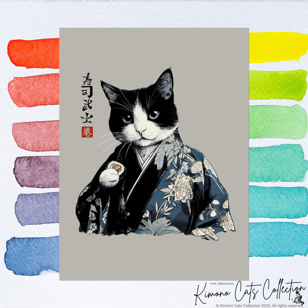 Sushi Bushi 寿司武士 Kimono Neko Rolled Poster