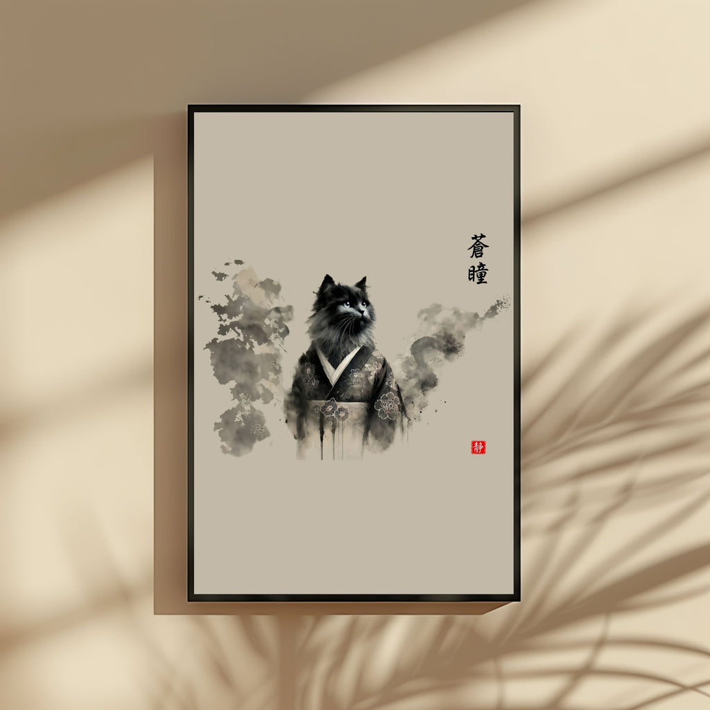 静 (Shizu) – Calm Azure Eyes Cat Wall Art