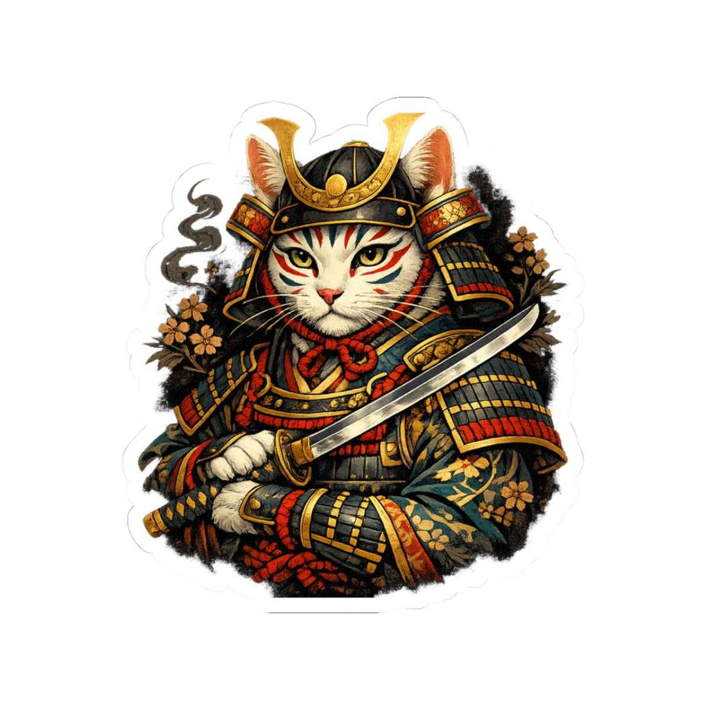 Samurai Cat Illustration Sticker | Kiss-Cut Sticker