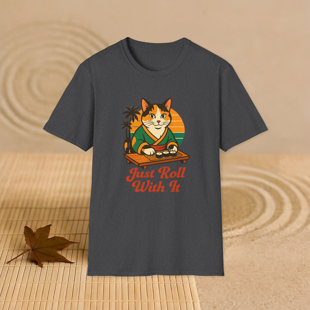 Sushi Cat Just Roll With It Tee - Cat-Themed Graphic Shirt