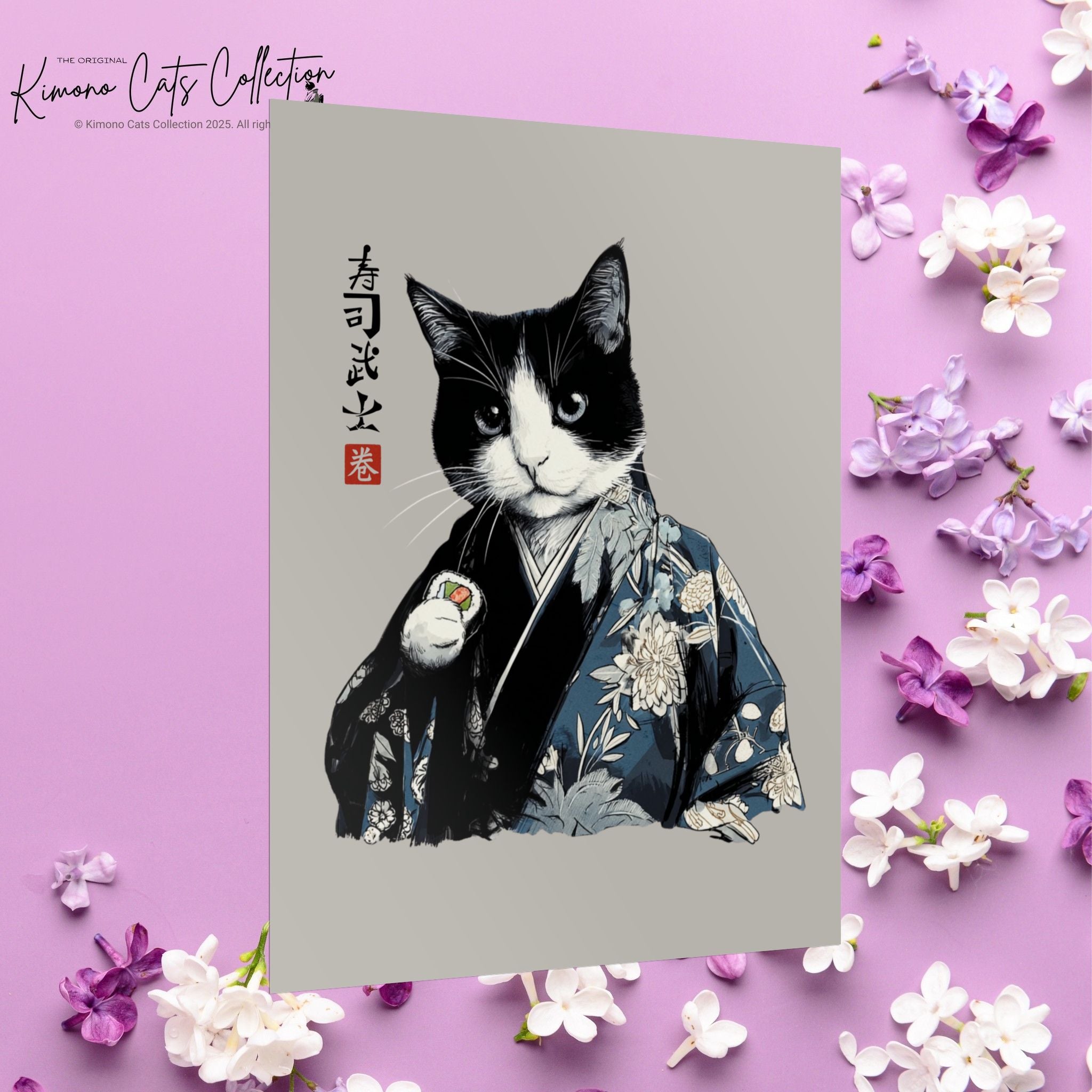 Sushi Bushi 寿司武士 Kimono Neko Rolled Poster