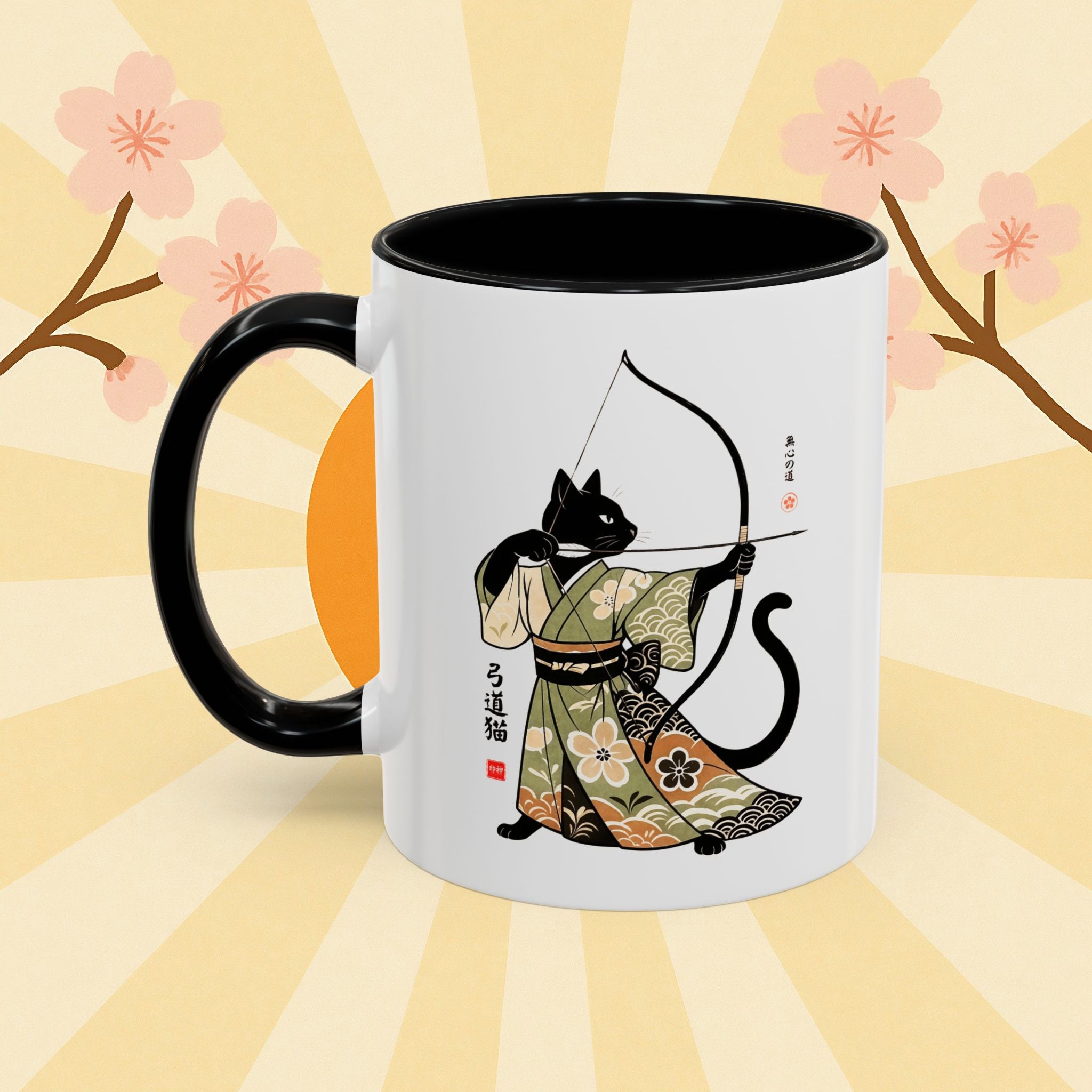 Kyudo Cat Warrior Mug - Unique Cat Lover Coffee Mug for Warriors - Kimono Cats Collection