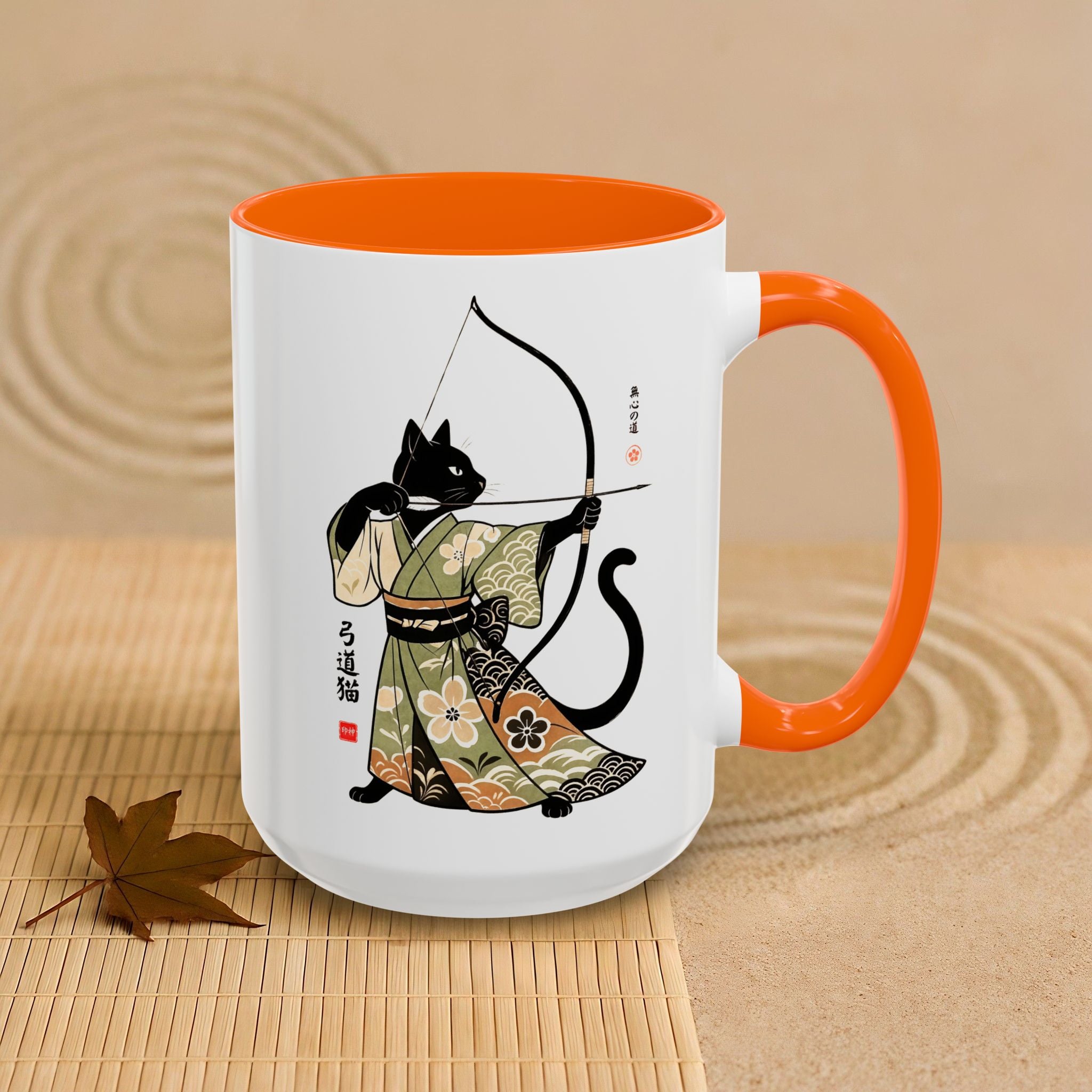 Kyudo Cat Warrior Mug - Unique Cat Lover Coffee Mug for Warriors - Kimono Cats Collection