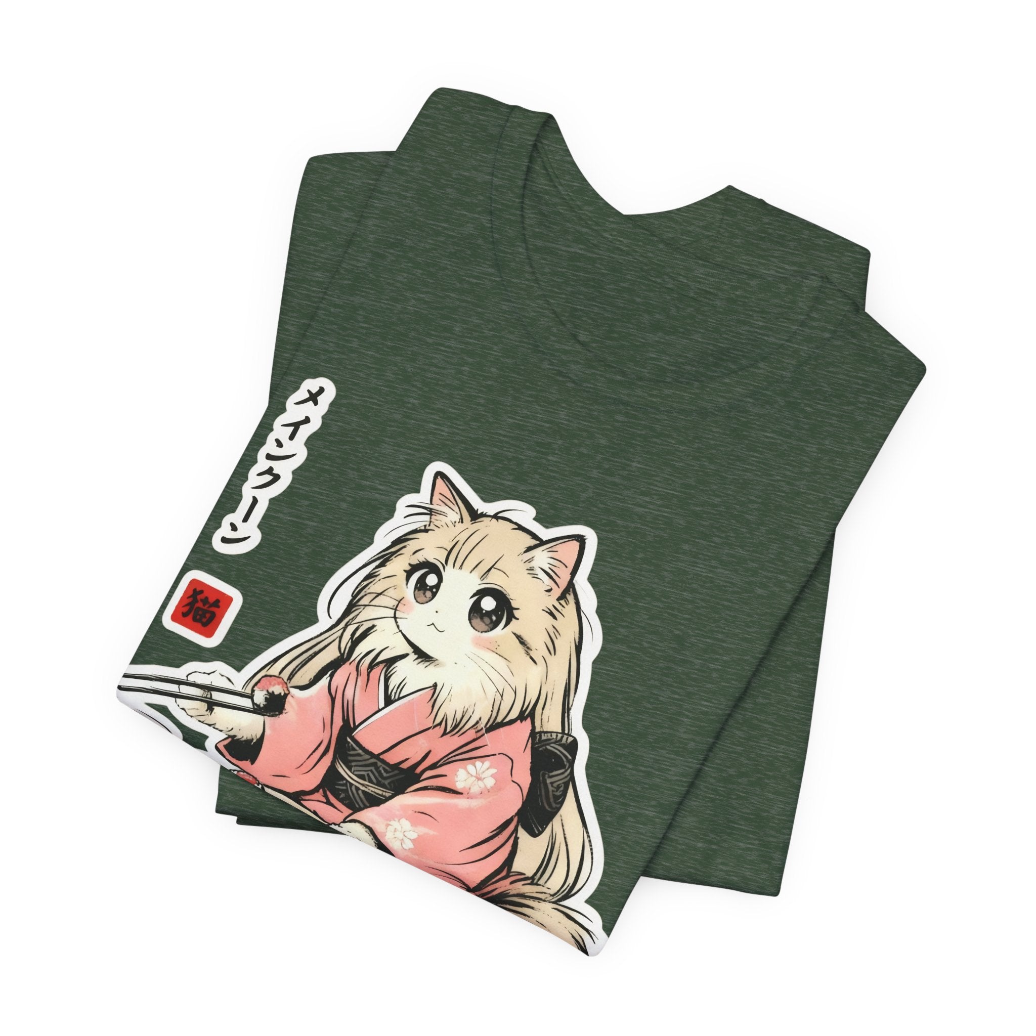 Sushi Lover Cat Shirt - Kawaii Kimono Tee, Maine Coon