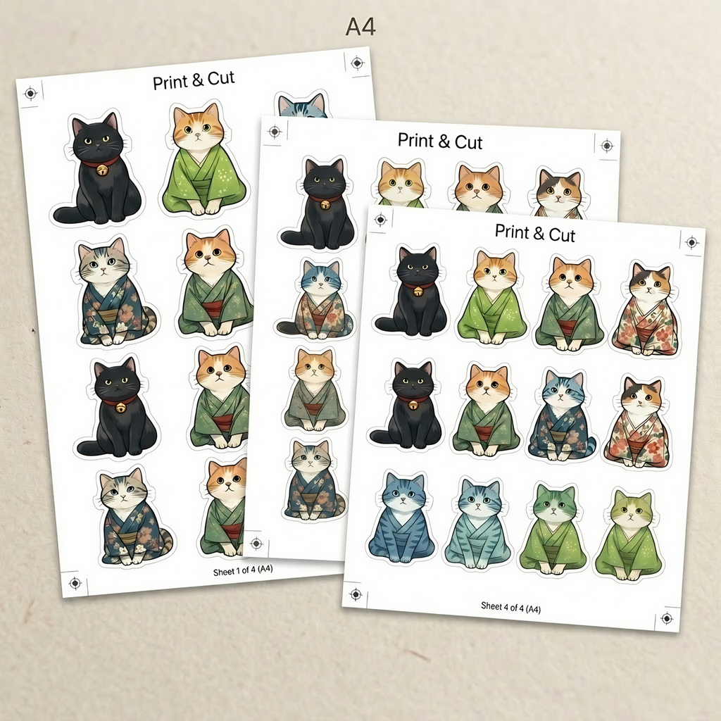 100+ Bundle - Contemplation Cats in Kimonos, Digital Sticker Pack