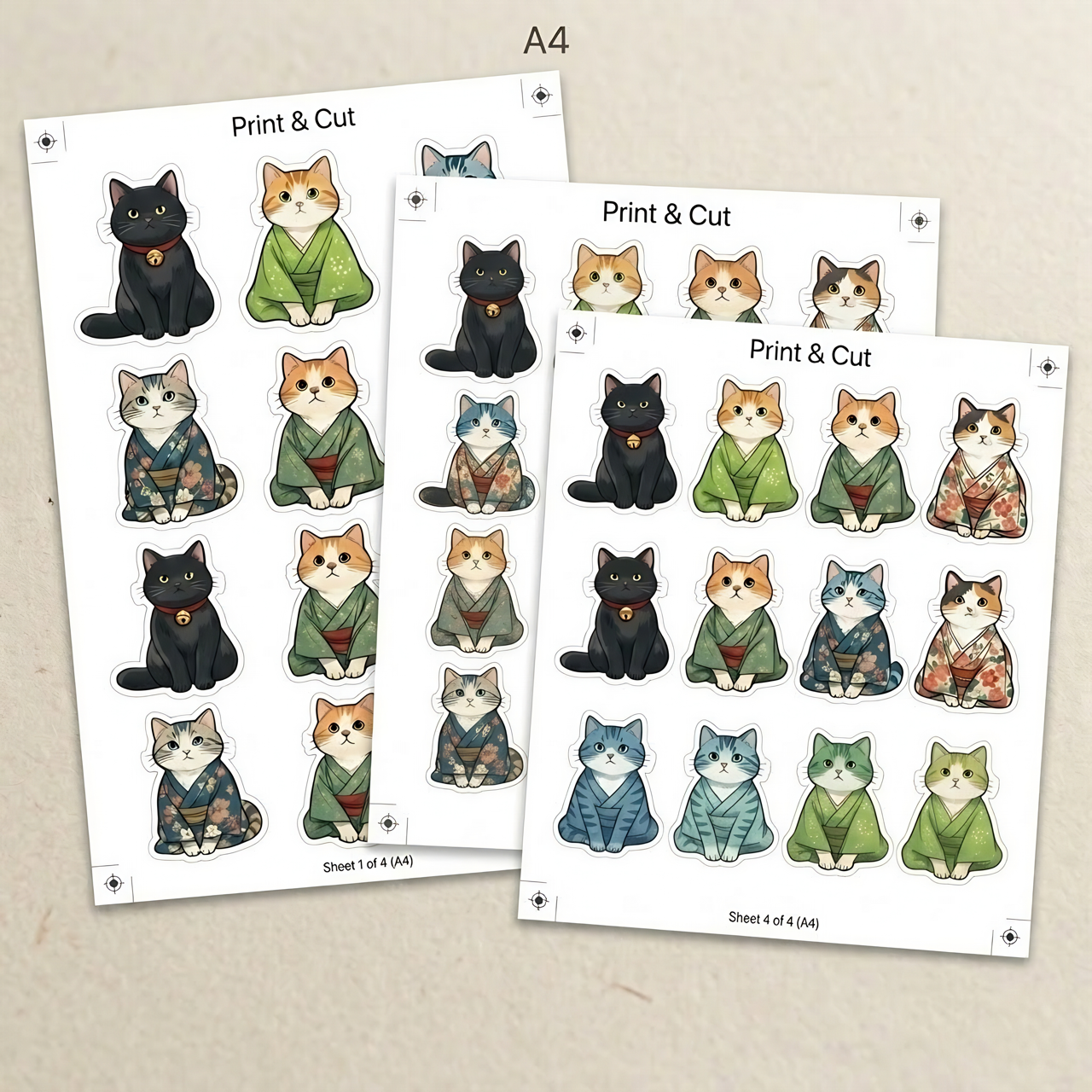 100+ Bundle - Contemplation Cats in Kimonos, Digital Sticker Pack