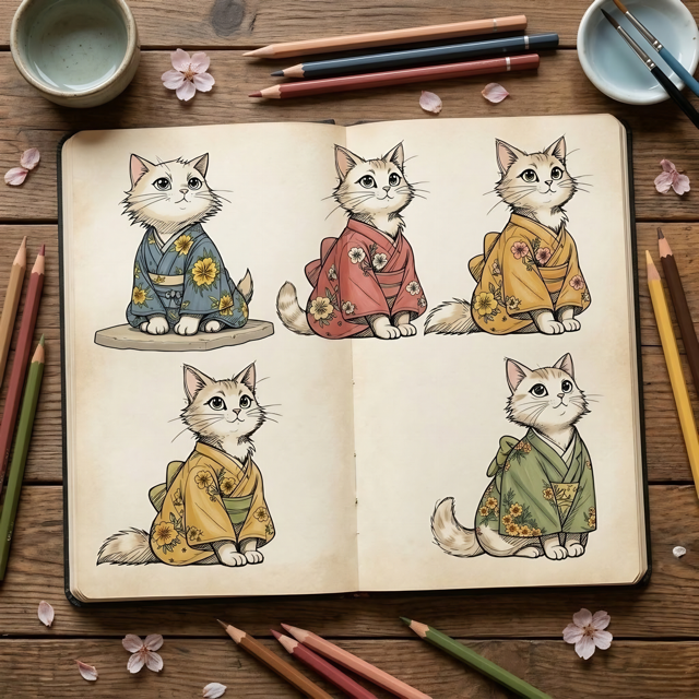 Kimono Cats Coloring Book – 99 Kawaii Japanese Pages (Digital Download)