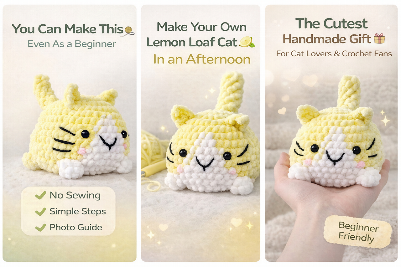 Lemon Loaf Cat Crochet Pattern, Easy No Sew Amigurumi PDF (Digital Download)