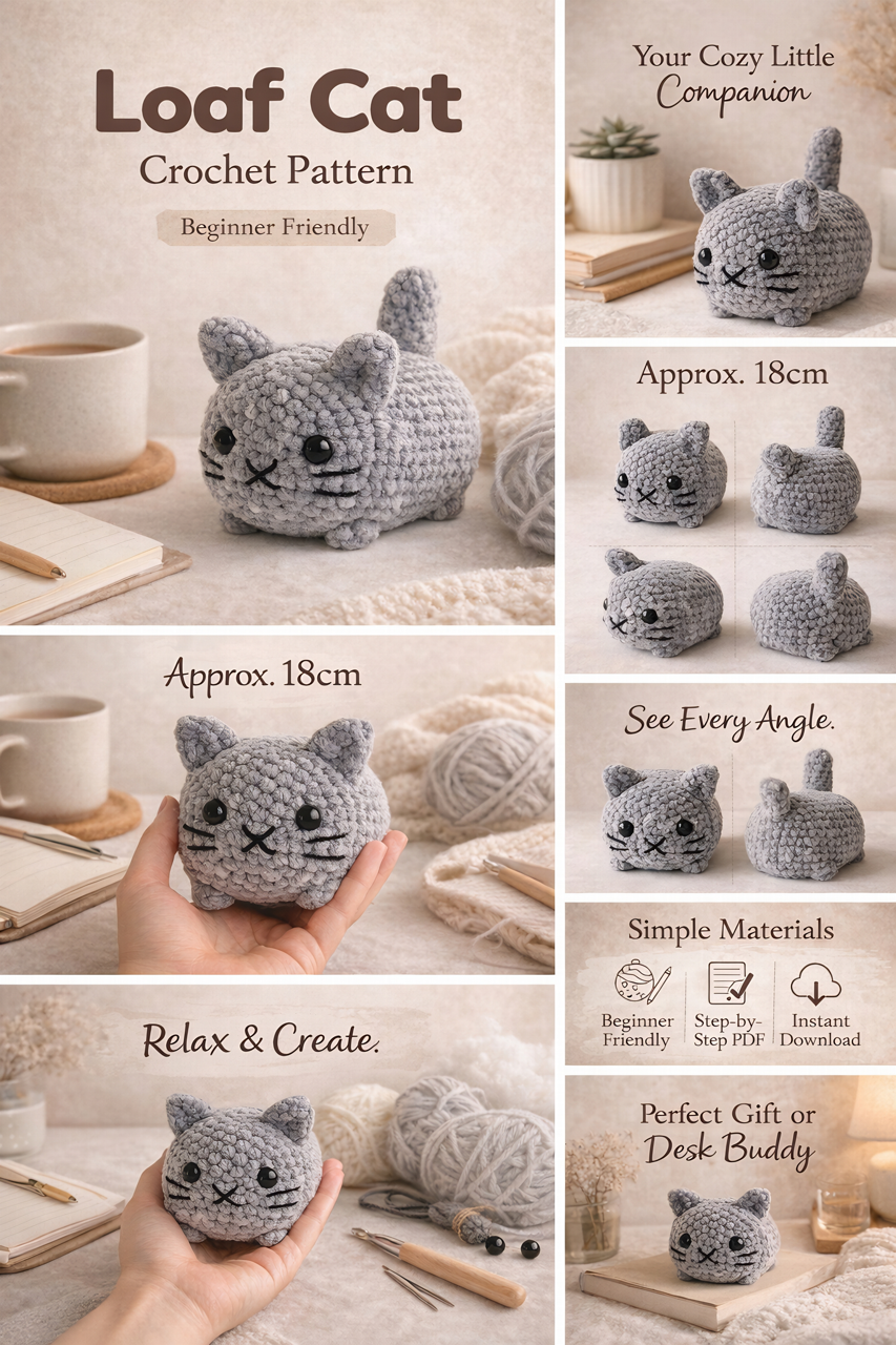 Loaf Cat Crochet Pattern - Easy No Sew Amigurumi Guide