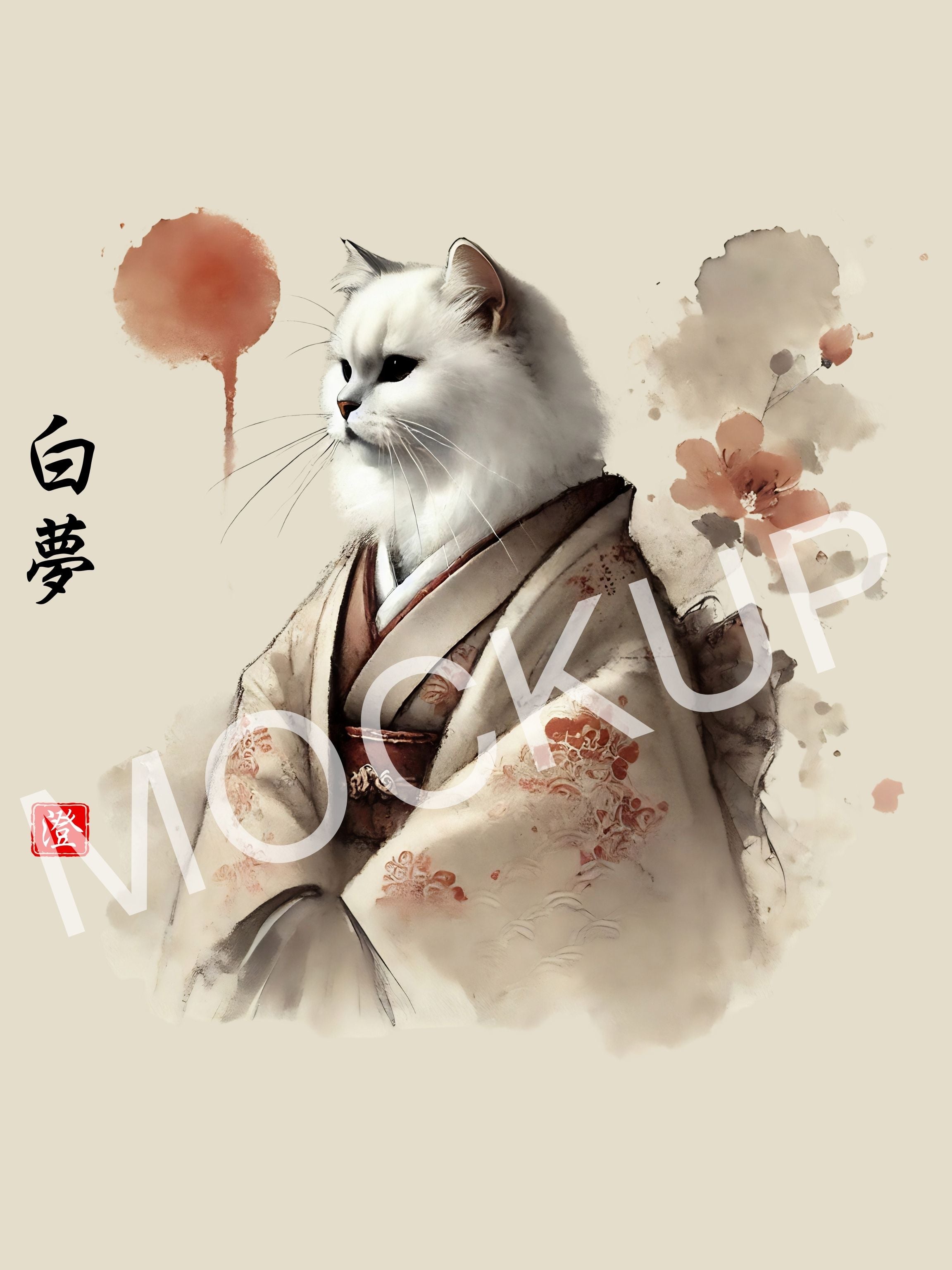 白夢 (Haku-Mu) – White Dream Cat Wall Art