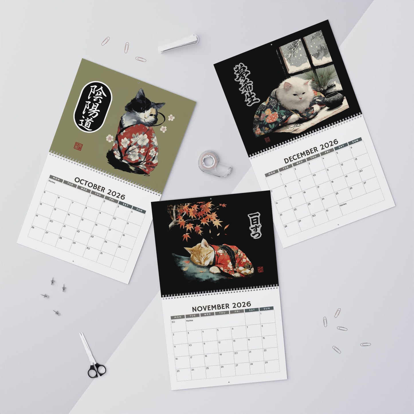 Kanji Cats in Kimonos Wall Calendar, 2026