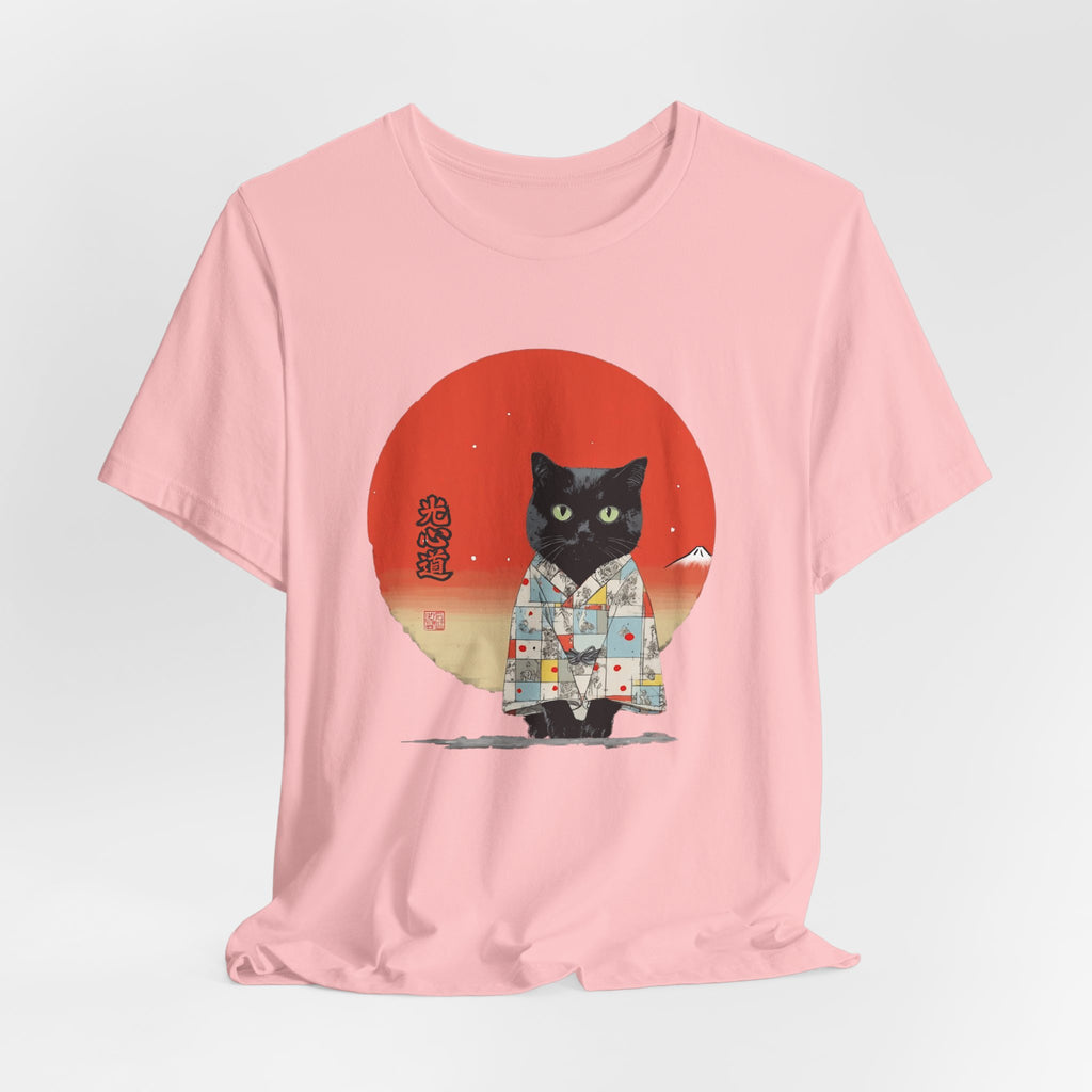 Black Cat Kimono Tee Shirt, Cute Cat Shirt, Unisex T-Shirt, Animal Lovers Gift, Japanese Style Clothing, Unique Cat Fashion