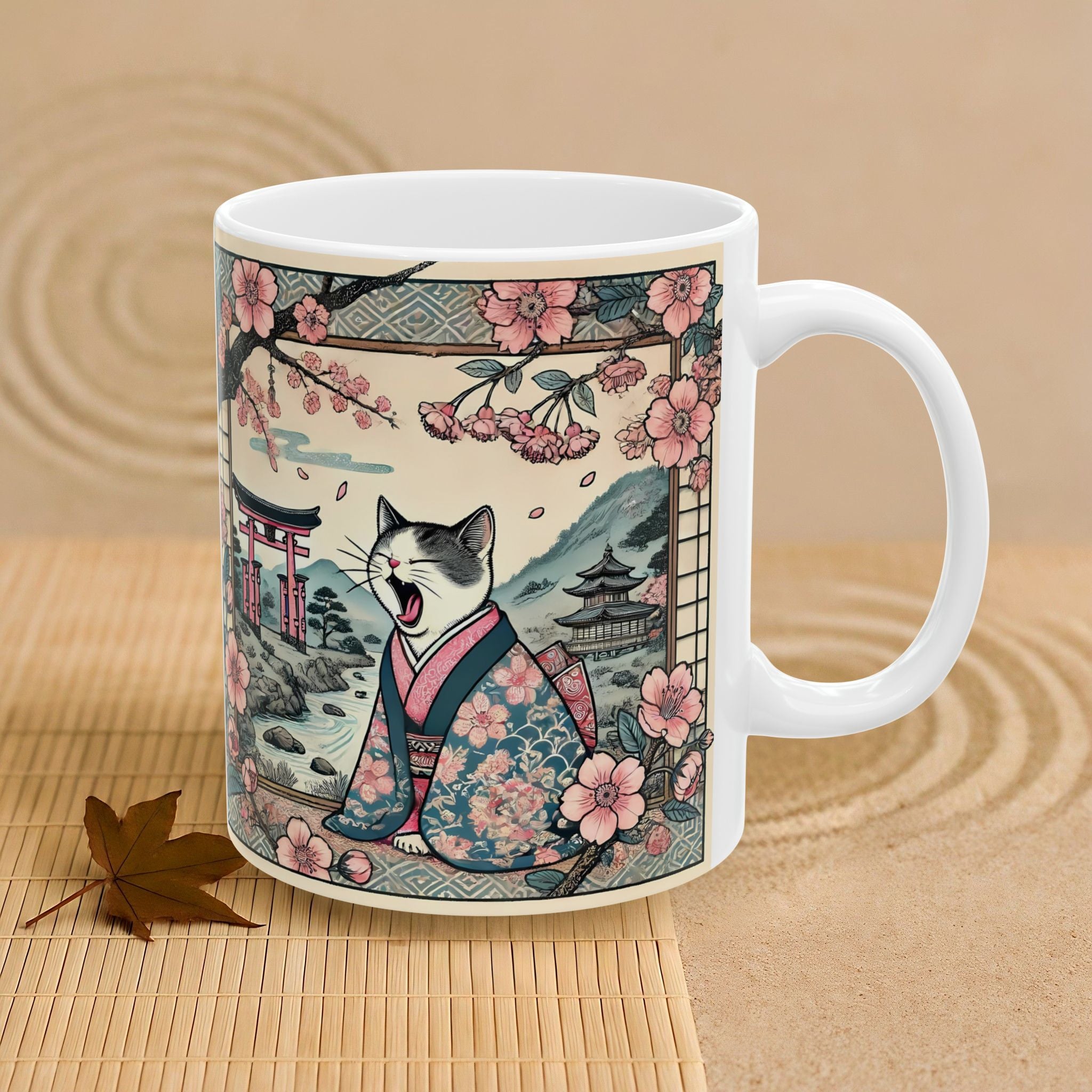 Cute Geisha Cat Mug - Charming Ceramic Drinkware for Cat Lovers - Kimono Cats Collection