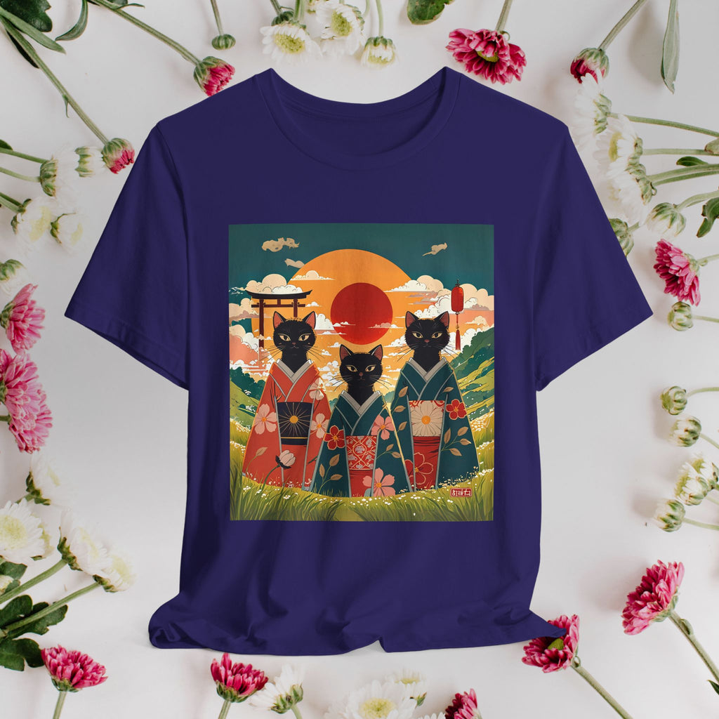 Kawaii Black Kitty Cats in Kimonos T-Shirt