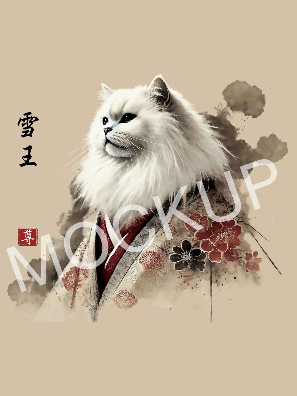 雪王 (Yuki-Ō) – Snow King Cat Wall Art