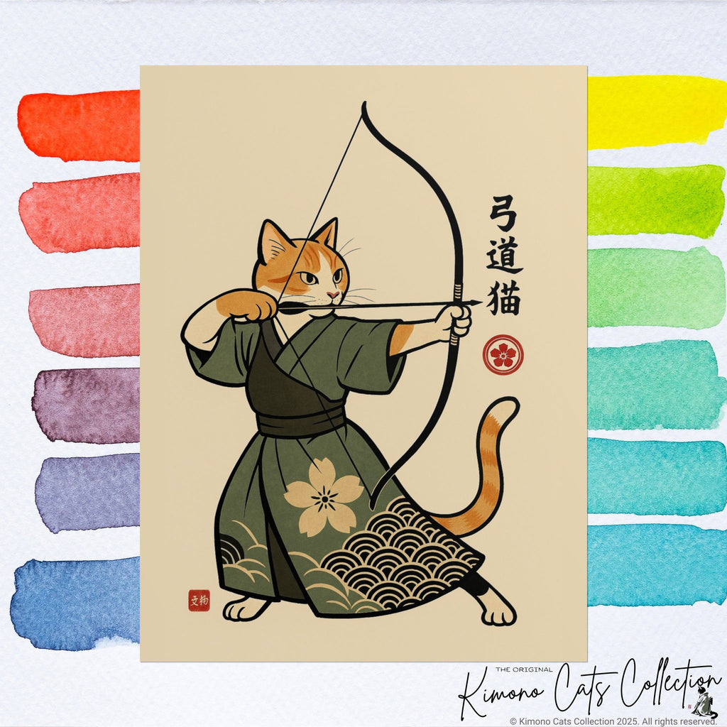 Kyūdō Cat Wall Art – Quiet Heart, Warrior Spirit