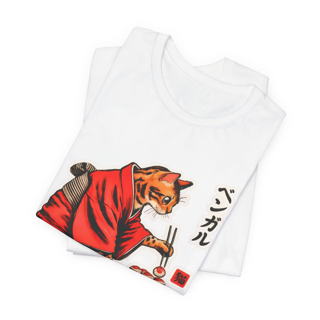 Kimono Sushi Cat Tee - Kawaii Bengal Cat Japanese Shirt