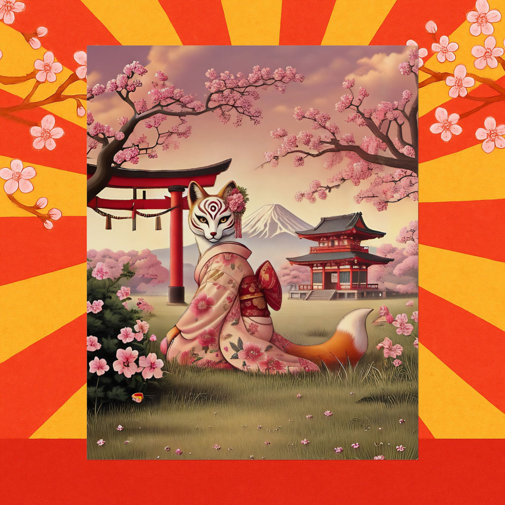 Kitsune Japanese Folklore Art Poster - Tsukihana
