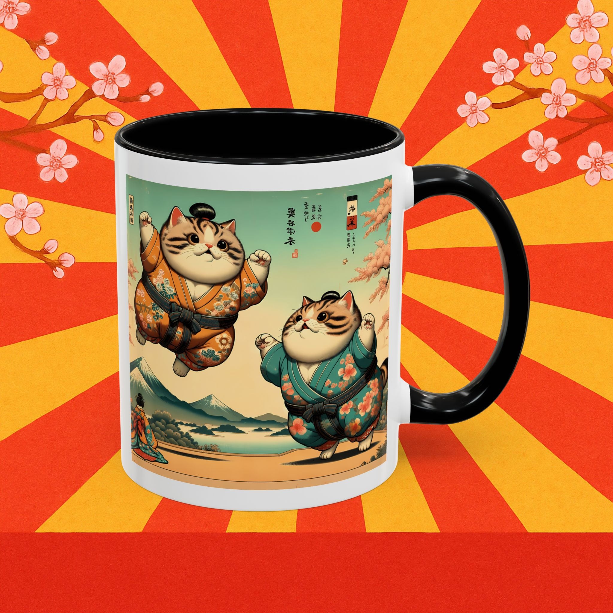Sumo Cats Mug - Japanese Cherry Blossoms