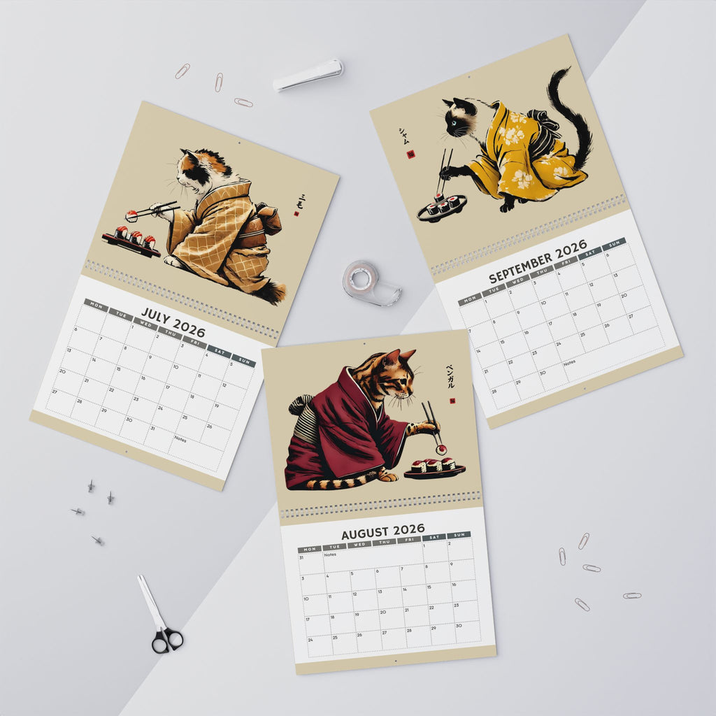 2026 Cats in Kimonos Eating Sushi Calendar