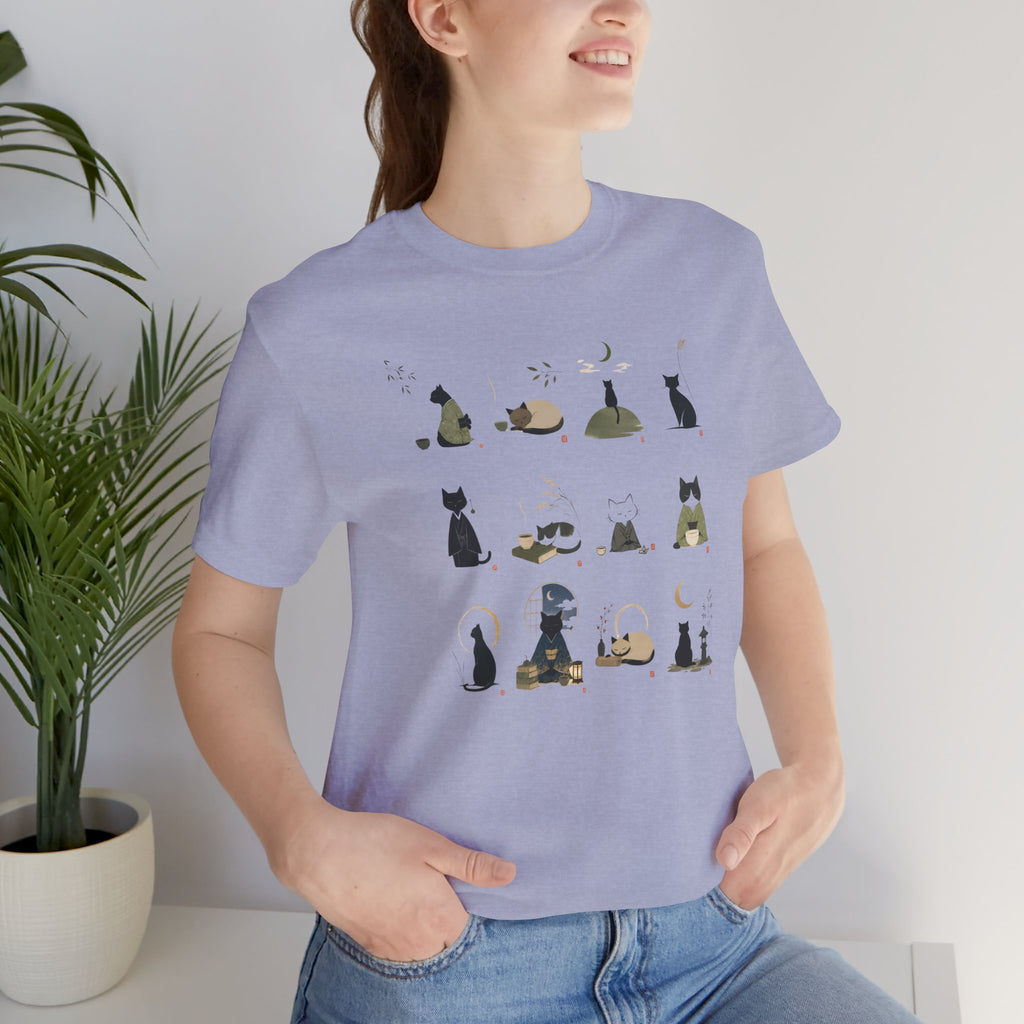 Cat Silhouettes Grid Tee - Minimal Nighttime Cat Art T-Shirt