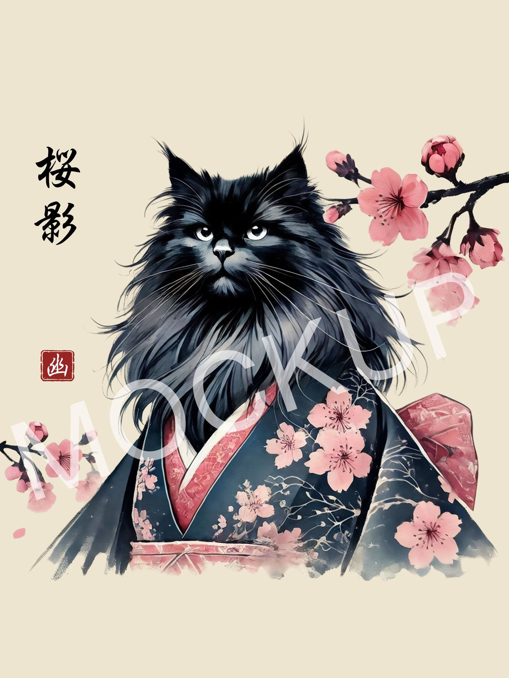 桜影 (Sakura-Kage) – Cherry Blossom Shadow Cat Wall Art