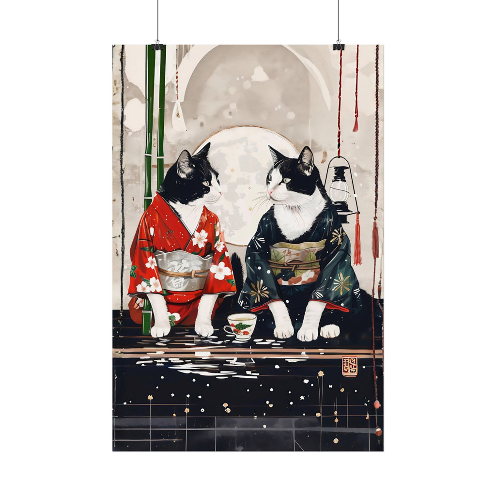 Japanese Kimono Cats Rolled Poster – Tuxedo Cats