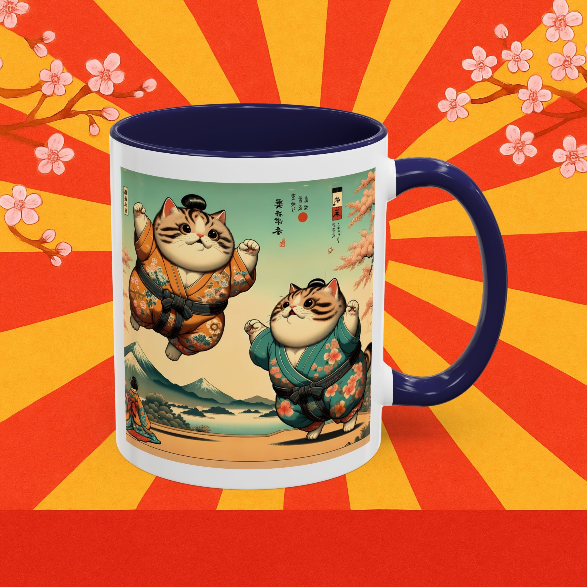 Sumo Cats Mug - Japanese Cherry Blossoms