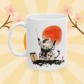 Japanese Sumi-e Taiko Cat & Red Sun Coffee Mug (11oz/15oz)