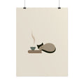 Minimalist Cat Nap Poster – Cozy Tea & Book Wall Art