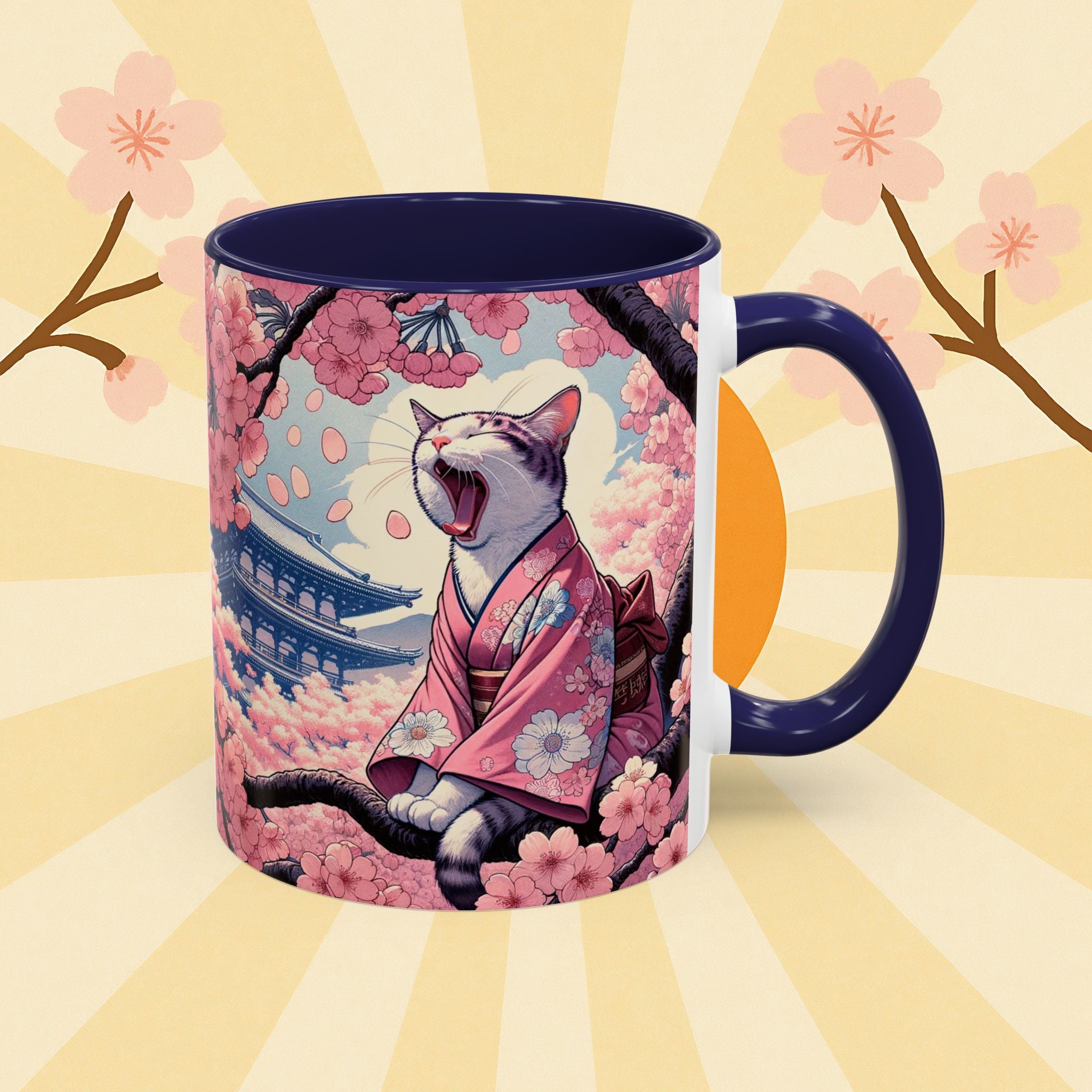 Sakura Cat Coffee Mug in Kimono Design - Kimono Cats Collection