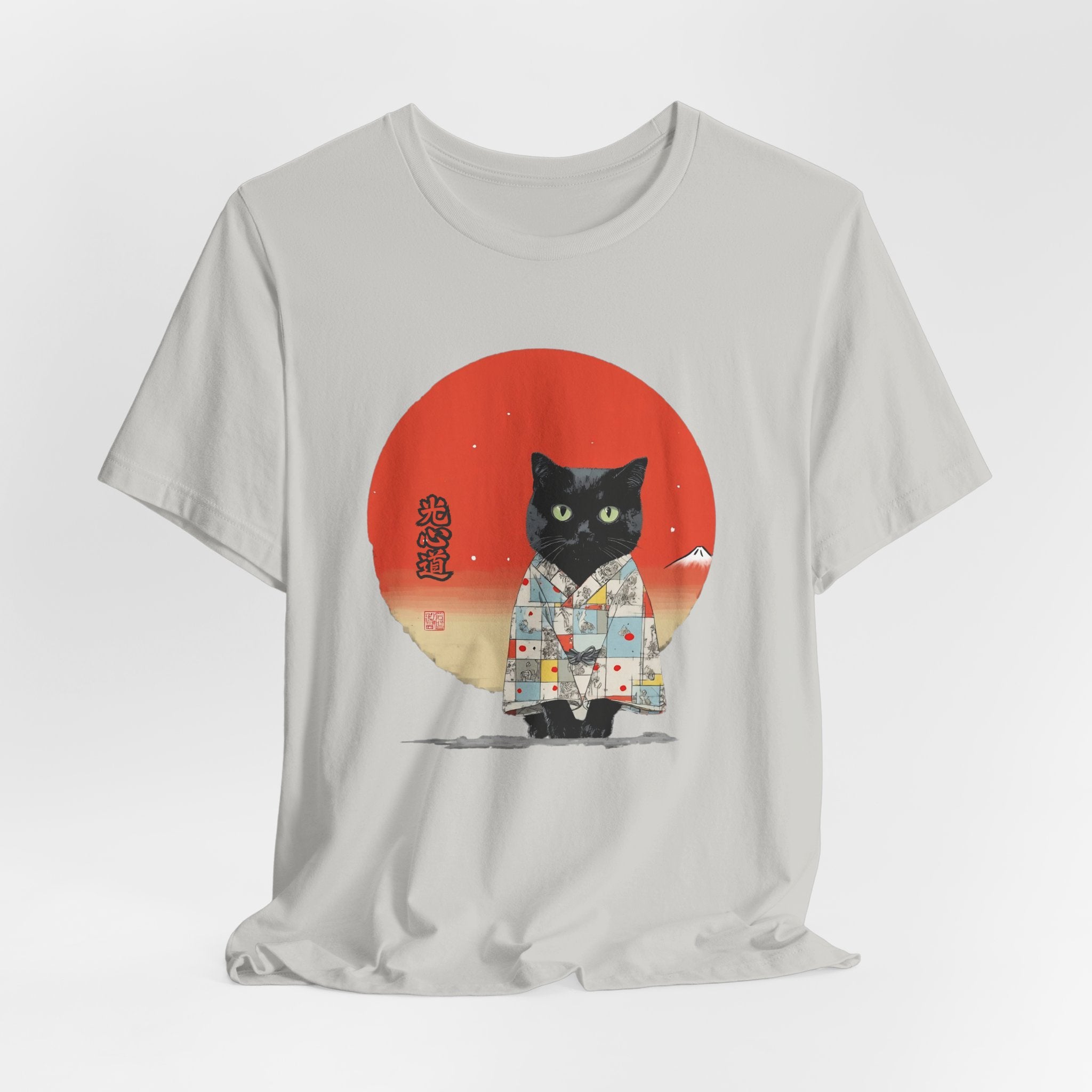 Black Cat Kimono Tee Shirt, Cute Cat Shirt, Unisex T-Shirt, Animal Lovers Gift, Japanese Style Clothing, Unique Cat Fashion