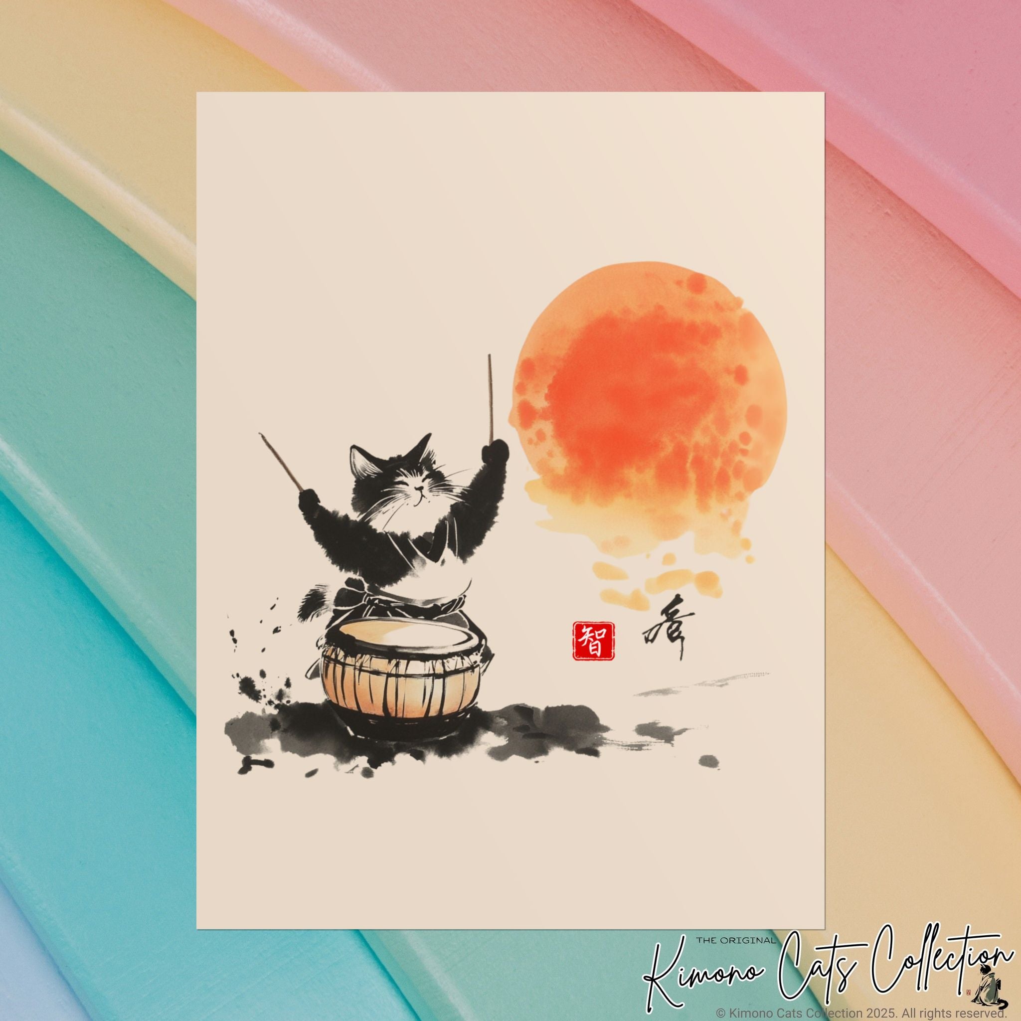 Taiko Drum Cat Wall Art Chi