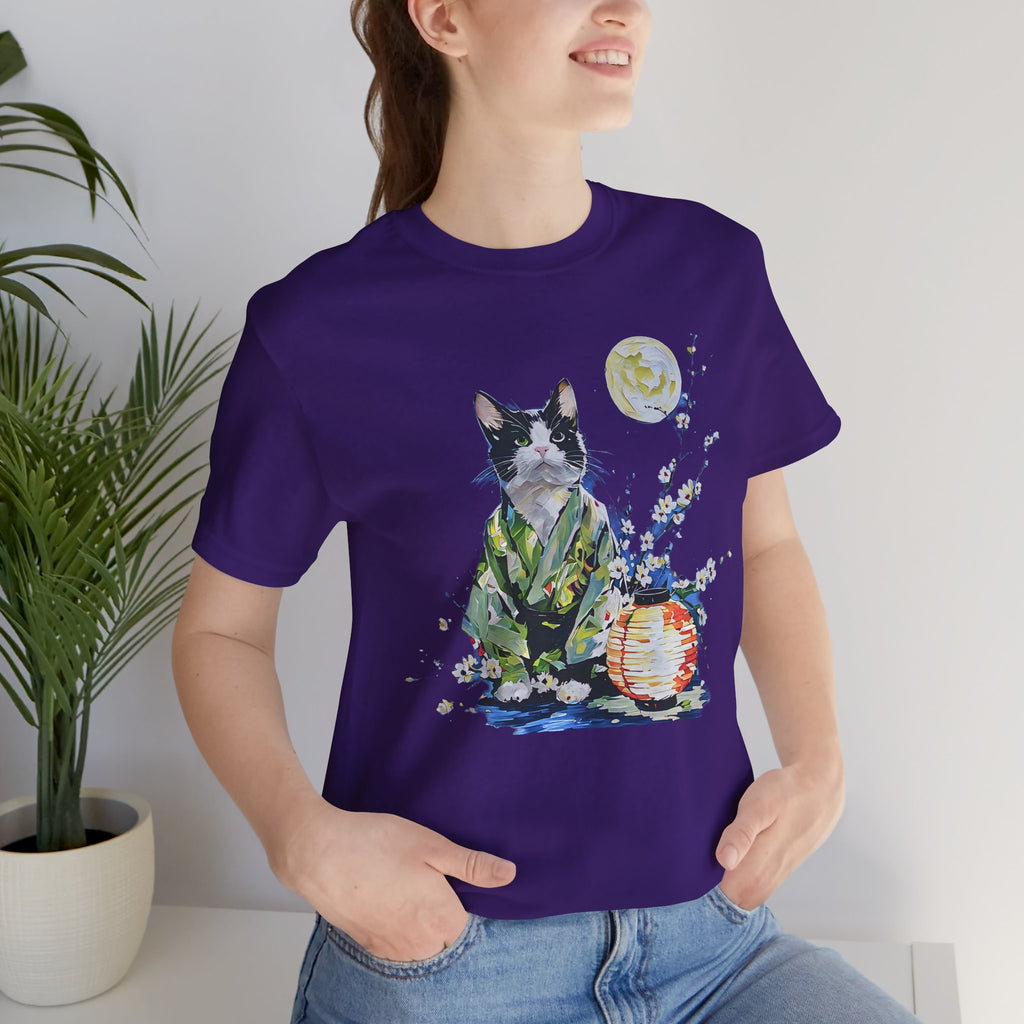 Moon Flower Cat Silhouette T-Shirt | Cat Illustration, Doodle Portrait