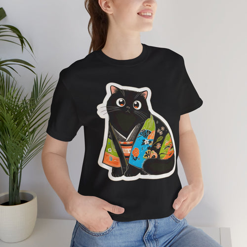 Black Cat in Kimono T-Shirt — Cute Japanese-Inspired Cat Tee
