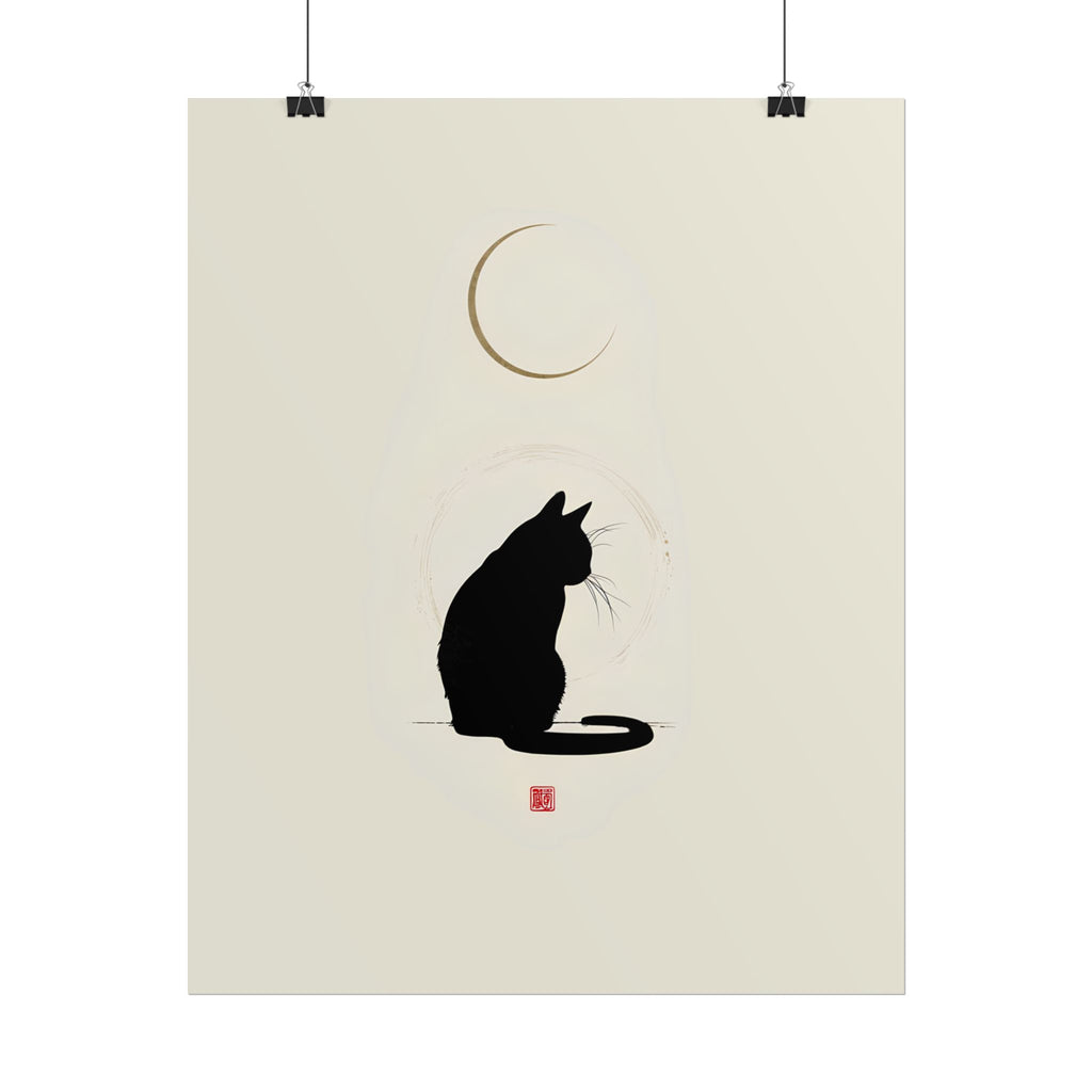 Minimalist Black Cat Poster — Silhouette Moon Art Print (Rolled Poster)