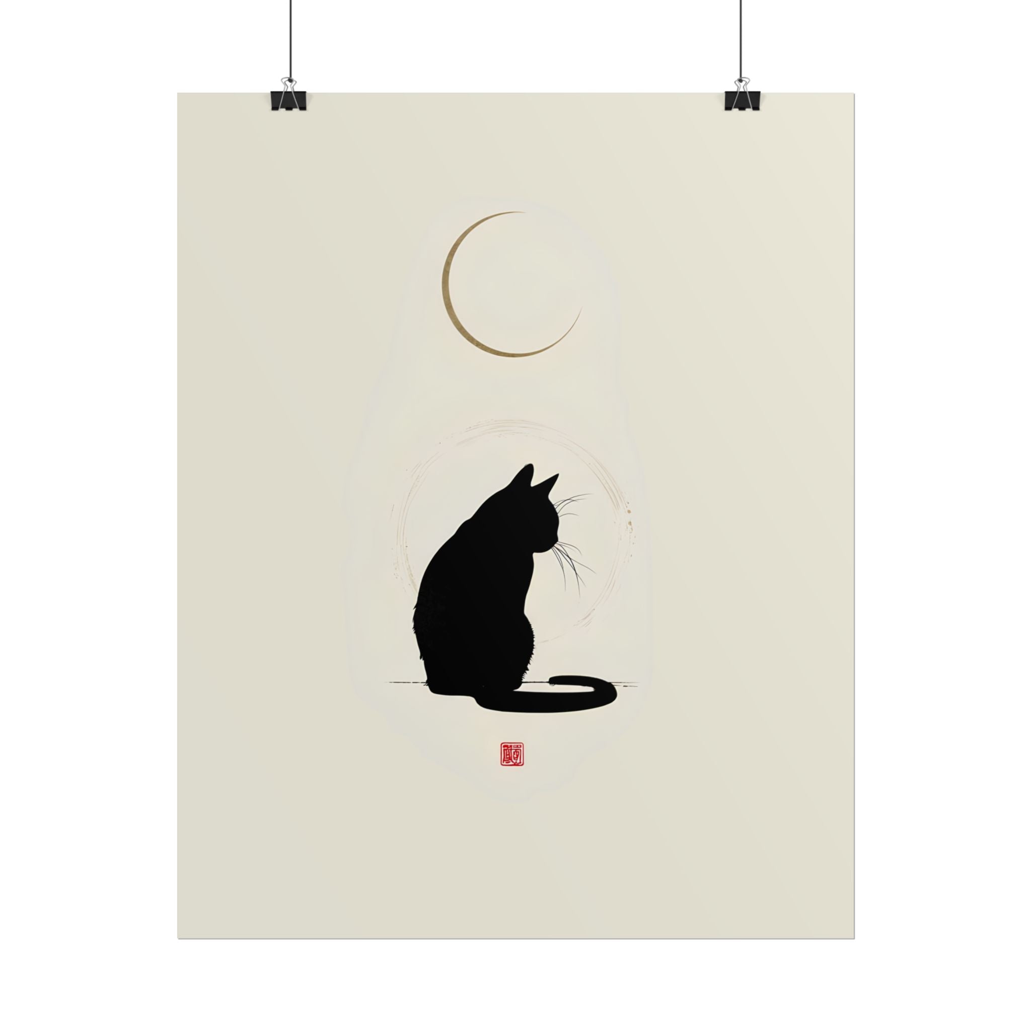 Minimalist Black Cat Poster — Silhouette Moon Art Print (Rolled Poster)