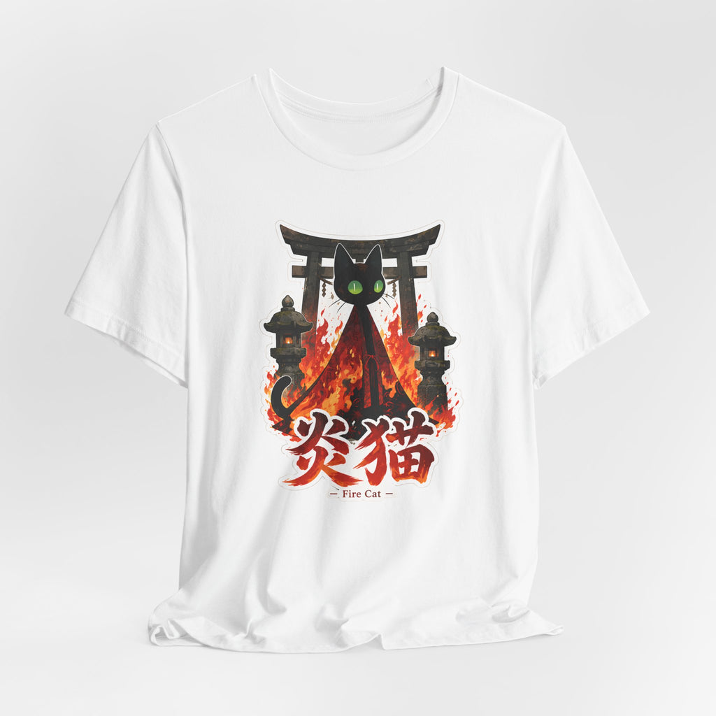Fire Cat T-Shirt — Japanese Torii Flames Graphic Tee (炎猫 — Fire Cat)