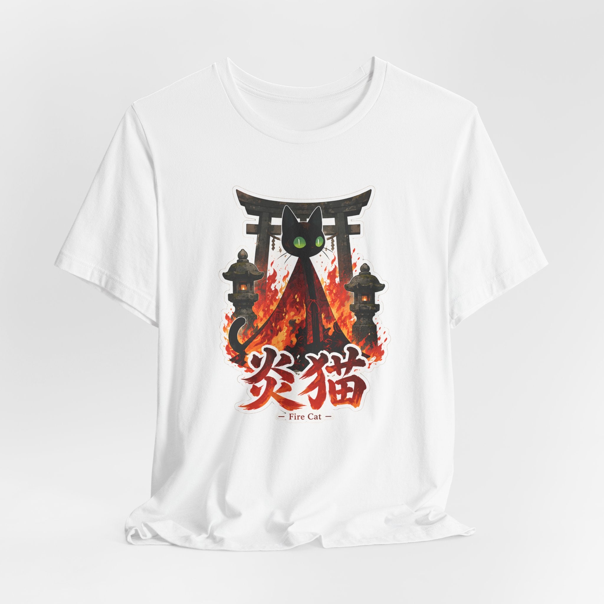 Fire Cat T-Shirt — Japanese Torii Flames Graphic Tee (炎猫 — Fire Cat)