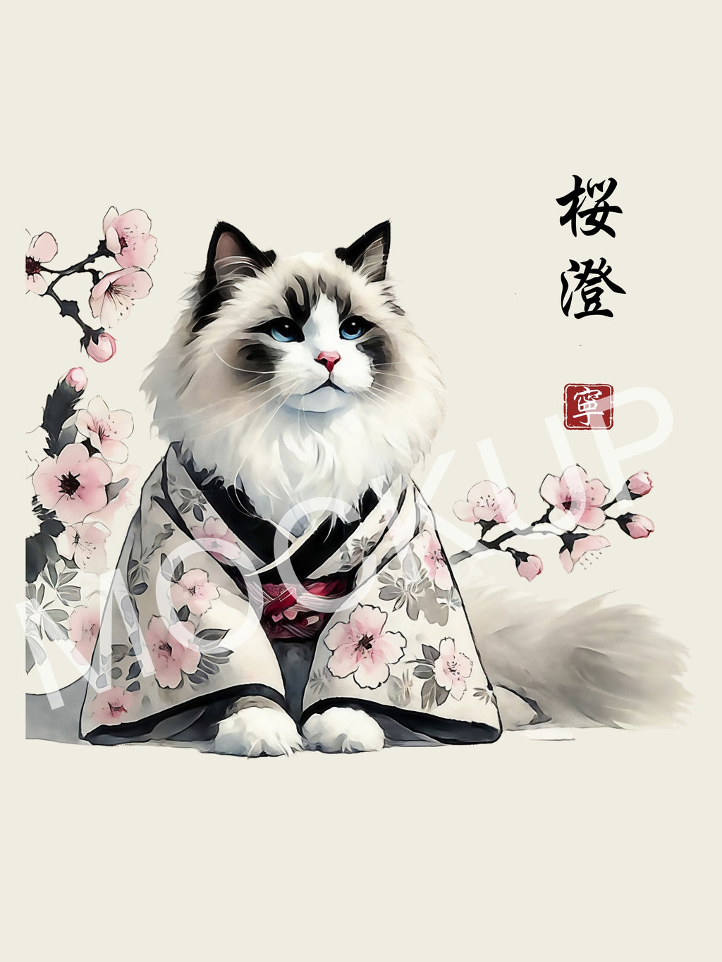 桜澄 (Ōkō) – Cherry Blossom Serenity Cat Wall Art