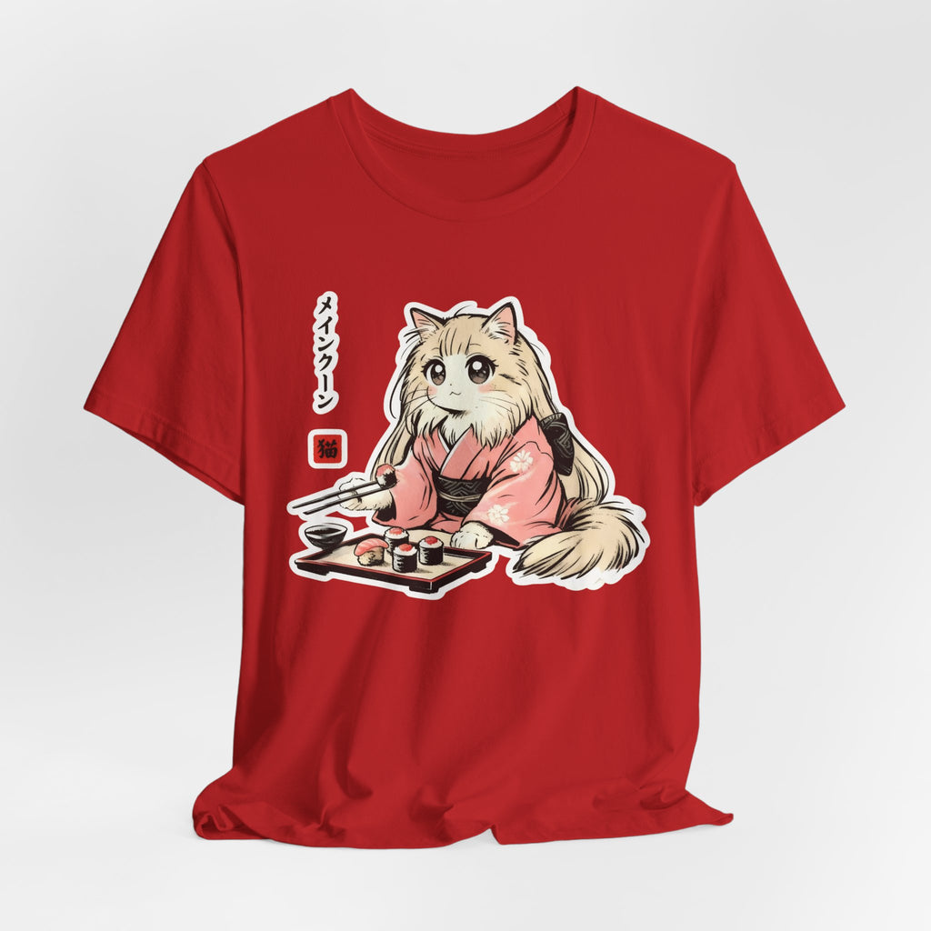 Sushi Lover Cat Shirt - Kawaii Kimono Tee, Maine Coon