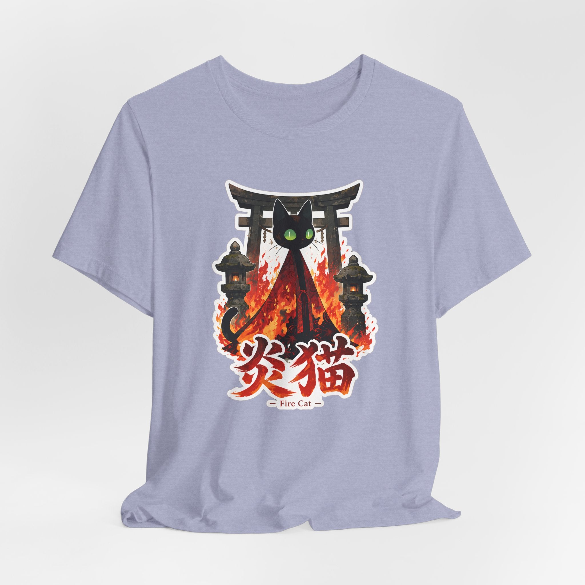 Fire Cat T-Shirt — Japanese Torii Flames Graphic Tee (炎猫 — Fire Cat)