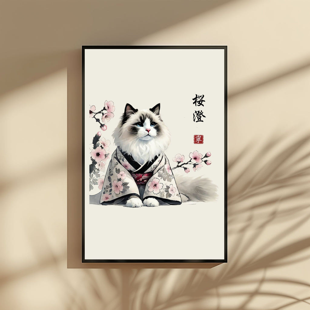 桜澄 (Ōkō) – Cherry Blossom Serenity Cat Wall Art
