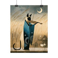Cat Violinist Poster — Surreal Moonlit Cat Art Print (Rolled Poster)