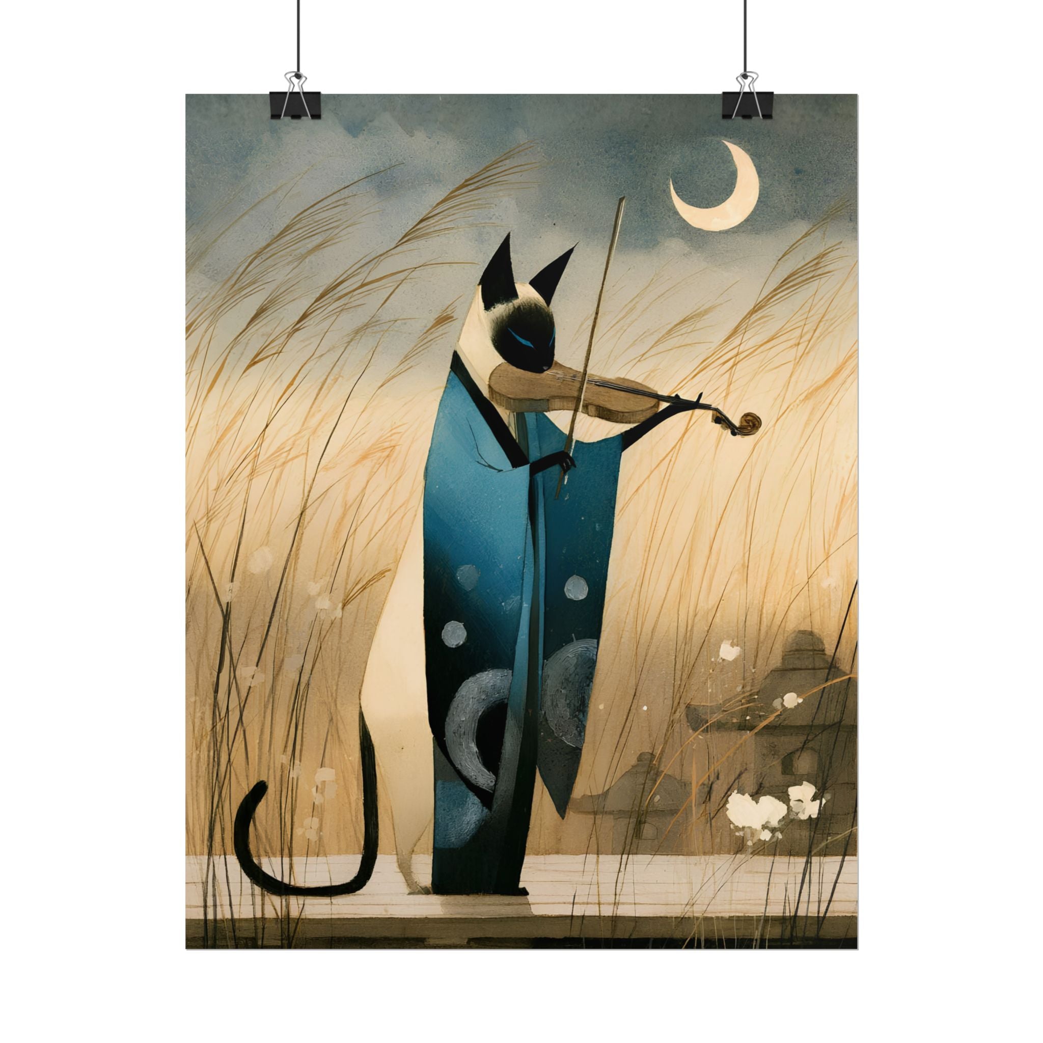 Cat Violinist Poster — Surreal Moonlit Cat Art Print (Rolled Poster)