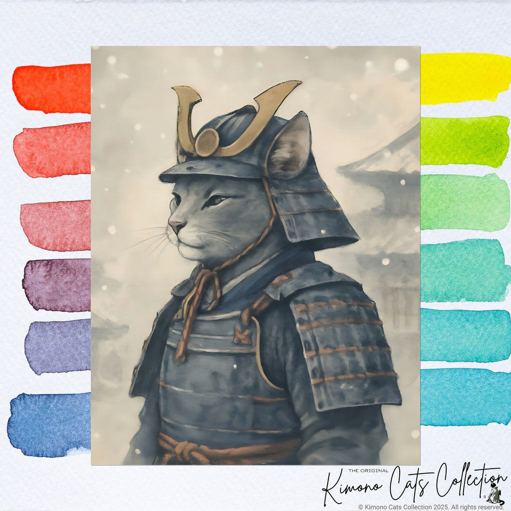 Samurai Cat Poster - Japanese Neko Warrior Wall Art