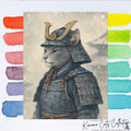 Samurai Cat Poster - Japanese Neko Warrior Wall Art