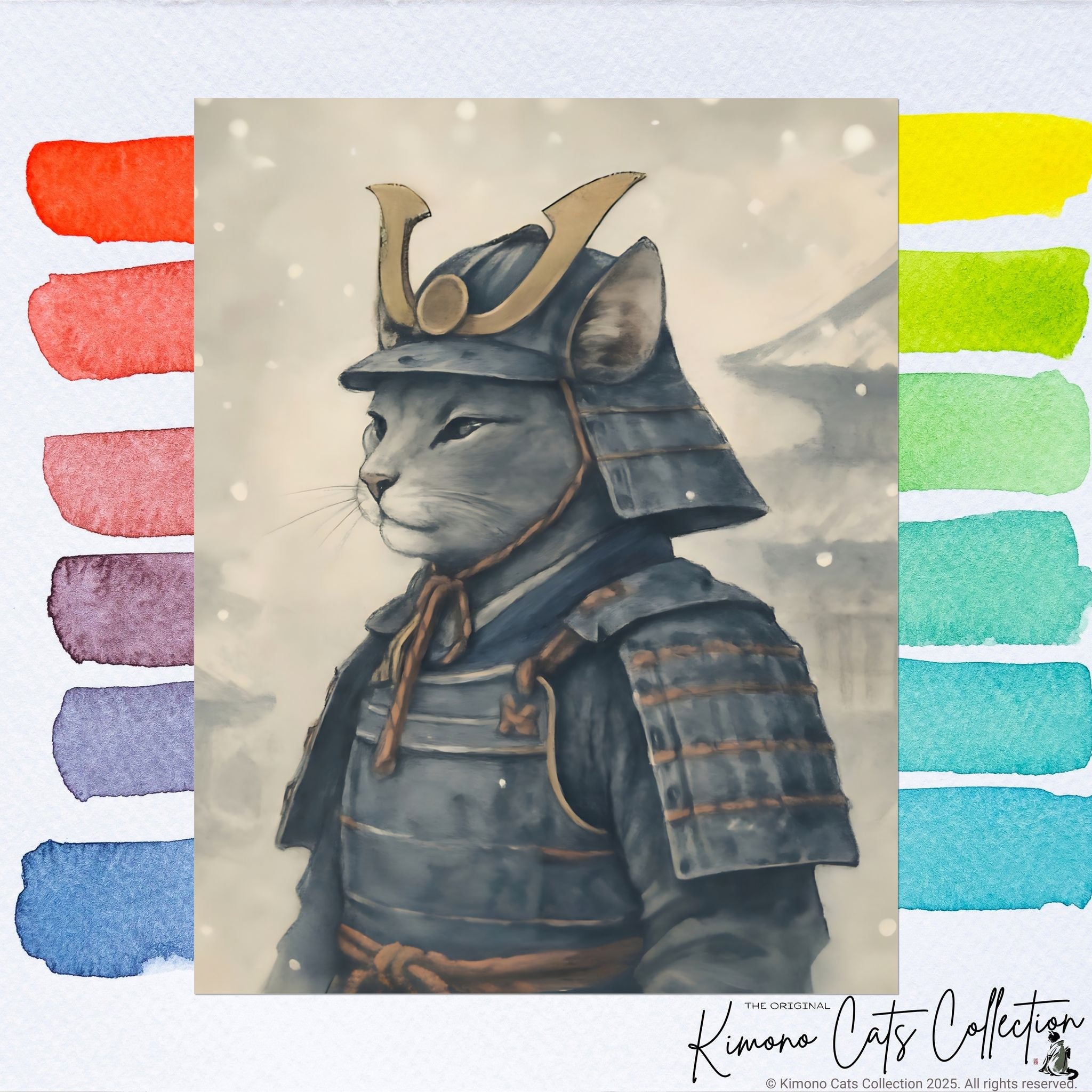 Samurai Cat Poster - Japanese Neko Warrior Wall Art