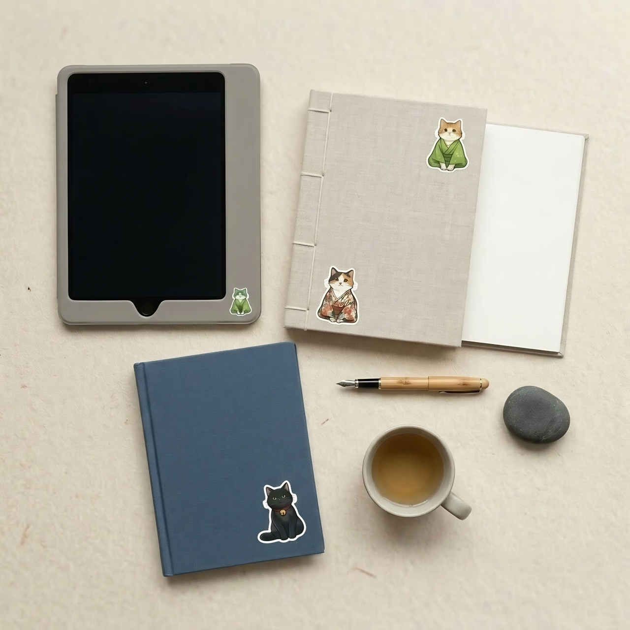 100+ Bundle - Contemplation Cats in Kimonos, Digital Sticker Pack